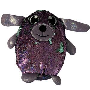 Shimmeez Magic Swipe Plush Puppy Color Change Purple Green Sequins 8"